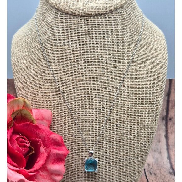 FAS Sterling Pendant Necklace Dainty Chain Drop Pendant Ice Blue Faceted Crystal - Picture 3 of 9